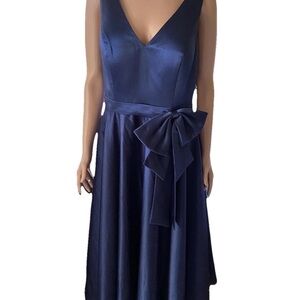Wear Your Love Midnight Blue V-Neck Cocktail Dress with Bow